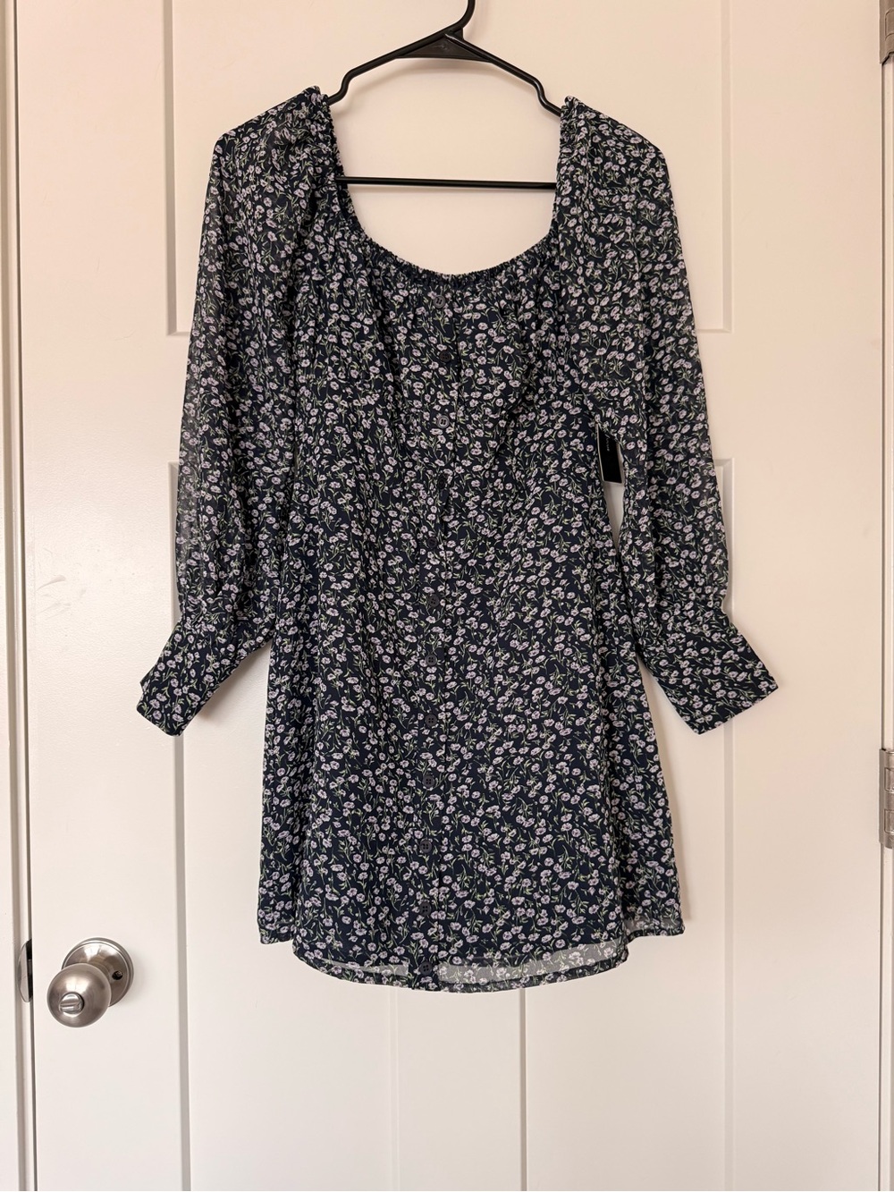 Lulu's Navy Floral Long Sleeve Peasant Dress